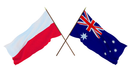 Background, 3D render for designers, illustrators. National Independence Day. Flags Poland and Australia