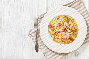 pasta in cream pecorino cheese and pancetta sauce