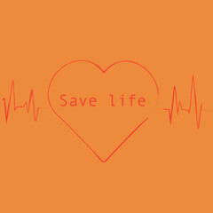 Text save life. A heart with a cardiogram.