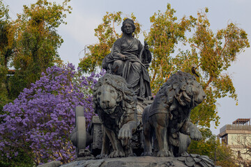 The fountain of Cibeles in Madrid Square, at colonia Roma in Mexico City - An exact copy from the...