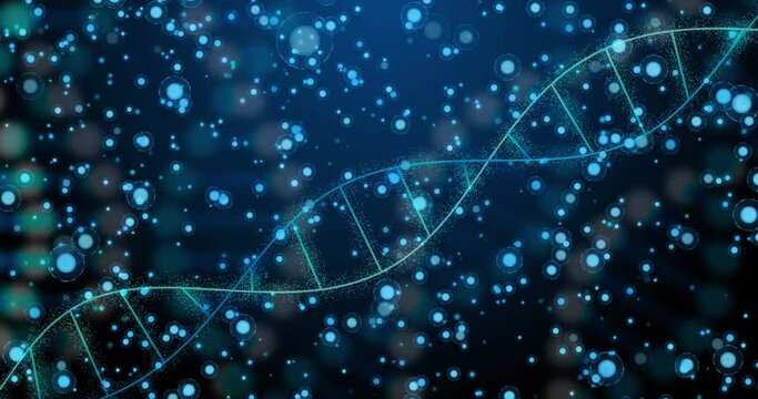 Animation of dna over dots on blue background