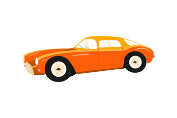 Red yellow retro car on white background. Vintage auto in a cartoon style. Vector illustration