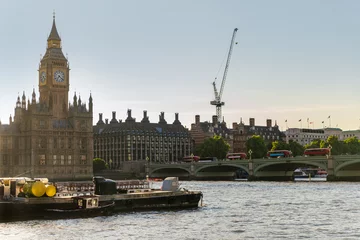 Foto op Plexiglas The Houses of Parliament, Big Ben and Red Buses on Westminster Bridge, London, England © Darren Baker