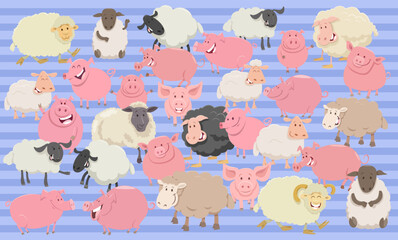cartoon pigs and sheep set or paper pack or fabric design