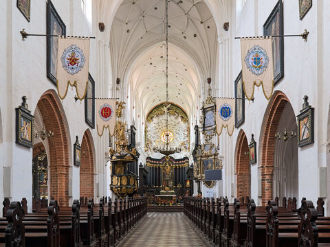 Gdansk, Poland. Interior of Oliwa Cathedral (Archcathedral Basilica of The Holy Trinity, Blessed Virgin Mary and St. Bernard in Gdansk Oliwa). The church was consecrated on August 14, 1594.