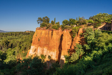Natural landscape of Roussillon, the red clay city in Provence, South France