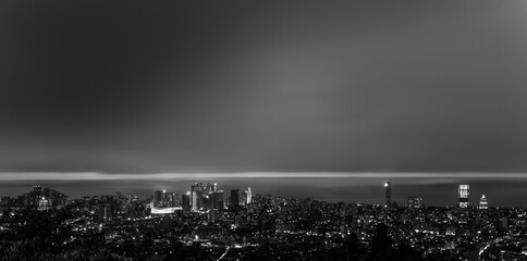 night city view in lights black and white