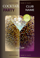 cocktail party invitation with a martini glass and sequins