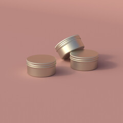 Aluminium metallic round tin, editable cosmetic jar mockup. 3d rendering