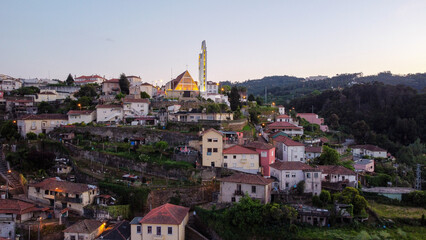 Fototapeta na wymiar Vista aérea de drone sobre a Igreja de Crestuma , Vila Nova de Gaia (Portugal)
