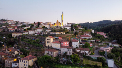 Fototapeta na wymiar Vista aérea de drone sobre a Igreja de Crestuma , Vila Nova de Gaia (Portugal)