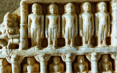 Rich decorated interior of the Adinatha Temple, a Jain temple in Ranakpur, Rajasthan, India, Asia