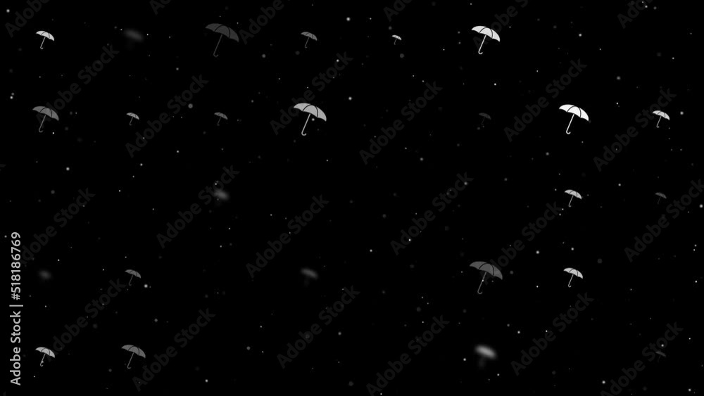 Poster template animation of evenly spaced umbrella symbols of different sizes and opacity. animation of tr