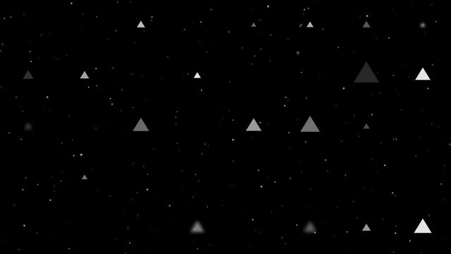 Template animation of evenly spaced triangle symbols of different sizes and opacity. Animation of transparency and size. Seamless looped 4k animation on black background with stars