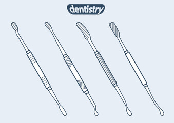 Sketch drawing, silhouette outline, rasp, grater. Dentistry. Doodle line drawing.