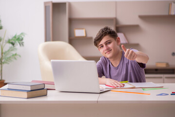 Schoolboy preparing for exams at home