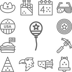 Balloon, USA icon in a collection with other items