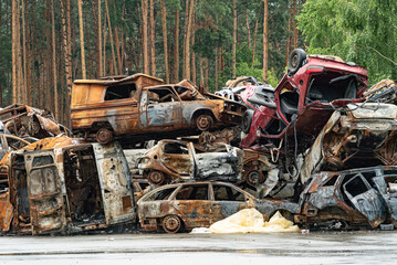Shot and burned cars during the war in Ukraine
