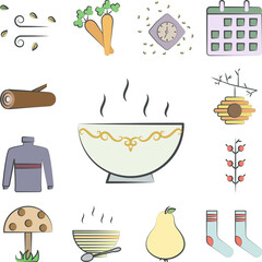 Soup colored hand drawn icon in a collection with other items