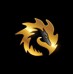 Golden Dragon Head Symbol Logo Sign
