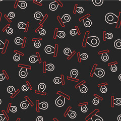 Line Location fishing icon isolated seamless pattern on black background. Fishing place. Vector