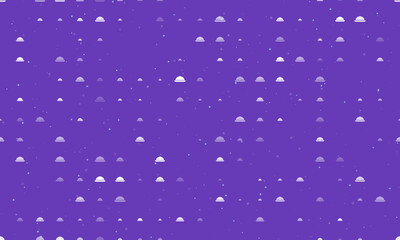 Seamless background pattern of evenly spaced white cloche symbols of different sizes and opacity. Vector illustration on deep purple background with stars