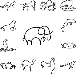 Elephant one line icon in a collection with other items
