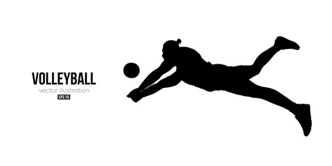 Abstract silhouette of a volleyball player on white background. Volleyball player man hits the ball. Vector illustration