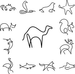 Camel one line icon in a collection with other items