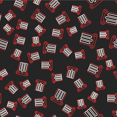 Line Ancient column icon isolated seamless pattern on black background. Vector