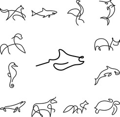 Manta ray one line icon in a collection with other items