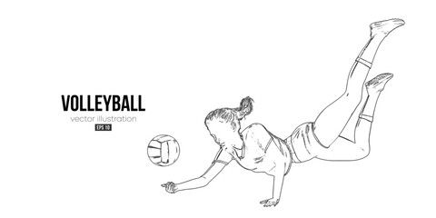 Abstract silhouette of a volleyball player on white background. Volleyball player woman hits the ball. Vector illustration