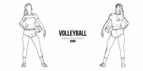 Fototapeta na wymiar Abstract silhouette of a volleyball player on white background. Volleyball player woman hits the ball. Vector illustration