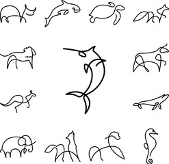 Saw nose shark one line icon in a collection with other items