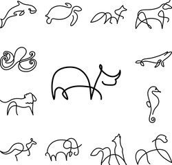 Rhinoceros one line icon in a collection with other items