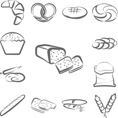 Whole grain, bread hand drawn icon in a collection with other items