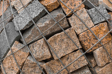 Stone decorations grid lattice mesh decor and design urban architecture wall texture background exterior