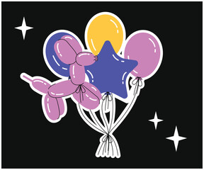 Flat Birthday Sticker. Balloons.