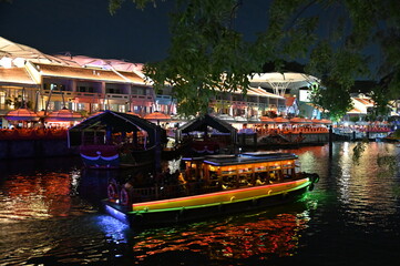 Clarke Quay, Singapore - July 16, 2022: The Famous and Beautiful Clarke Quay beside The Singapore River