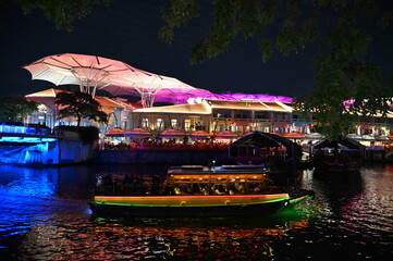 Clarke Quay, Singapore - July 16, 2022: The Famous and Beautiful Clarke Quay beside The Singapore...