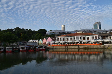 Clarke Quay, Singapore - July 16, 2022: The Famous and Beautiful Clarke Quay beside The Singapore River