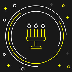 Line Candelabrum with three candlesticks icon isolated on black background. Colorful outline concept. Vector