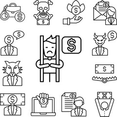 Bribe, jail icon in a collection with other items