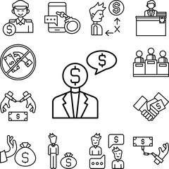 Bribe, businessman, money icon in a collection with other items