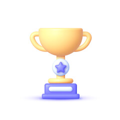 Trophy whit Star 3D Vector illustration on white background. Vector 3d illustration
