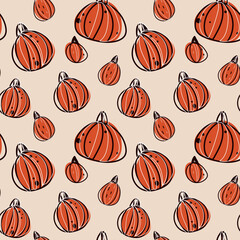 Cute pumpkins. Seamless pattern for Halloween. Fabric pattern, sticker, wrapping paper, banner, background