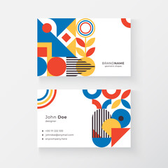 Bauhaus inspired business cards with square figures, shadows and text. Minimal abstract basic figures