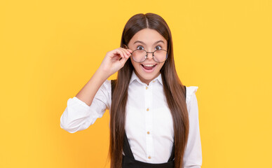 optical eyecare. back to school. knowledge and education. child long hair look like nerd