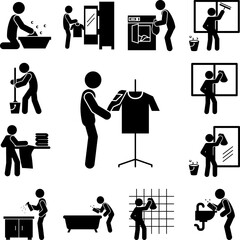 man ironing icon in a collection with other items