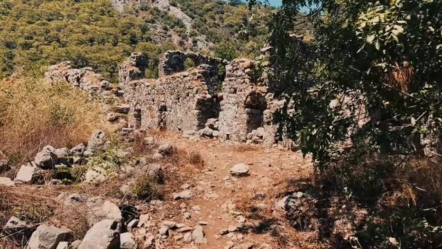Olympos Ancient City Antalya, Phrygian city texture, ruins Turkey